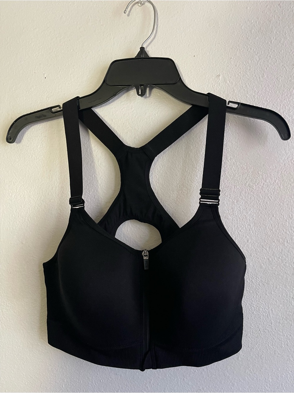 PINK Victoria's Secret Black Front-Zip Racerback Sports Bra
